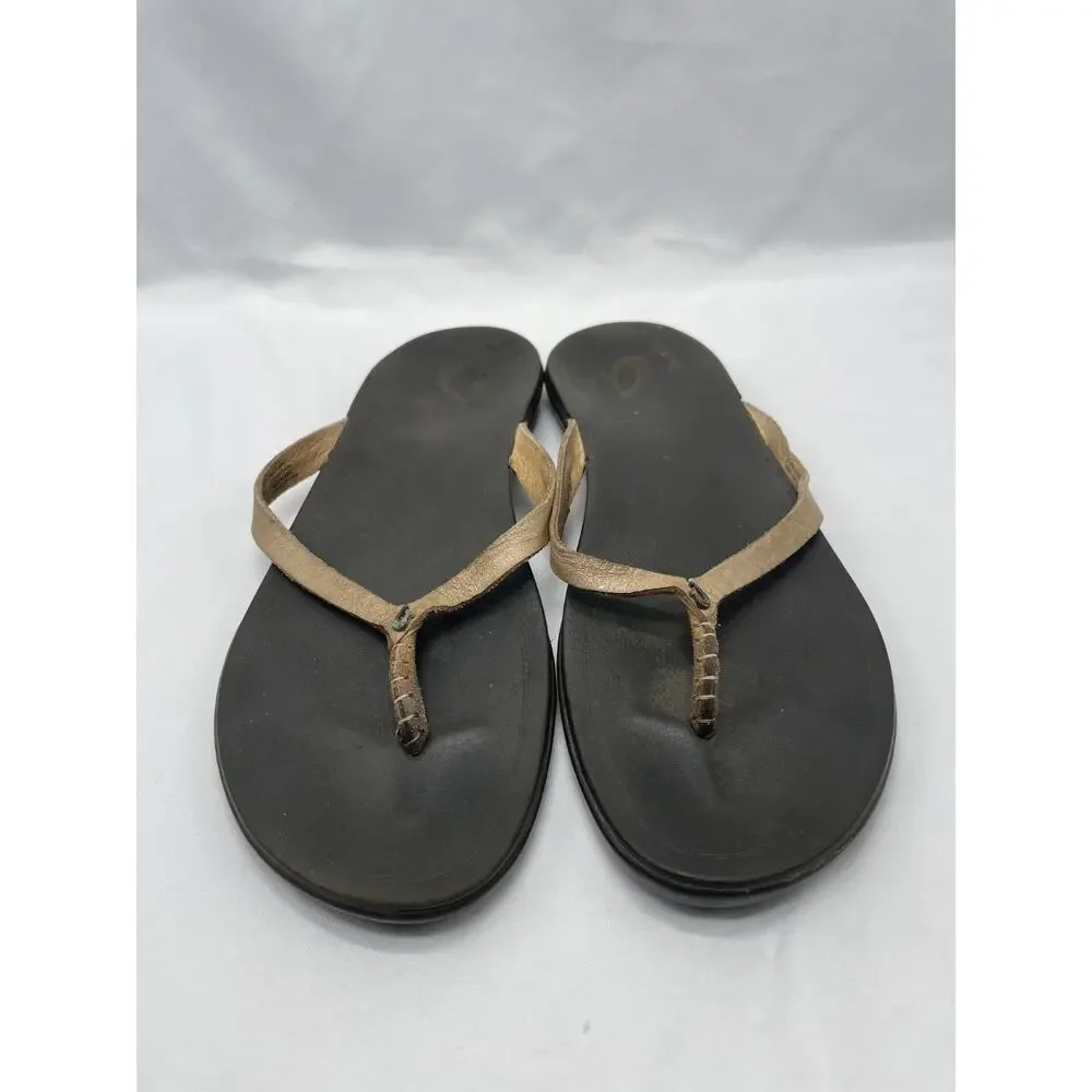 Olukai‎ Ho’opio Women's Leather Thong Flip Flops, 20290-FA45, Size: 8